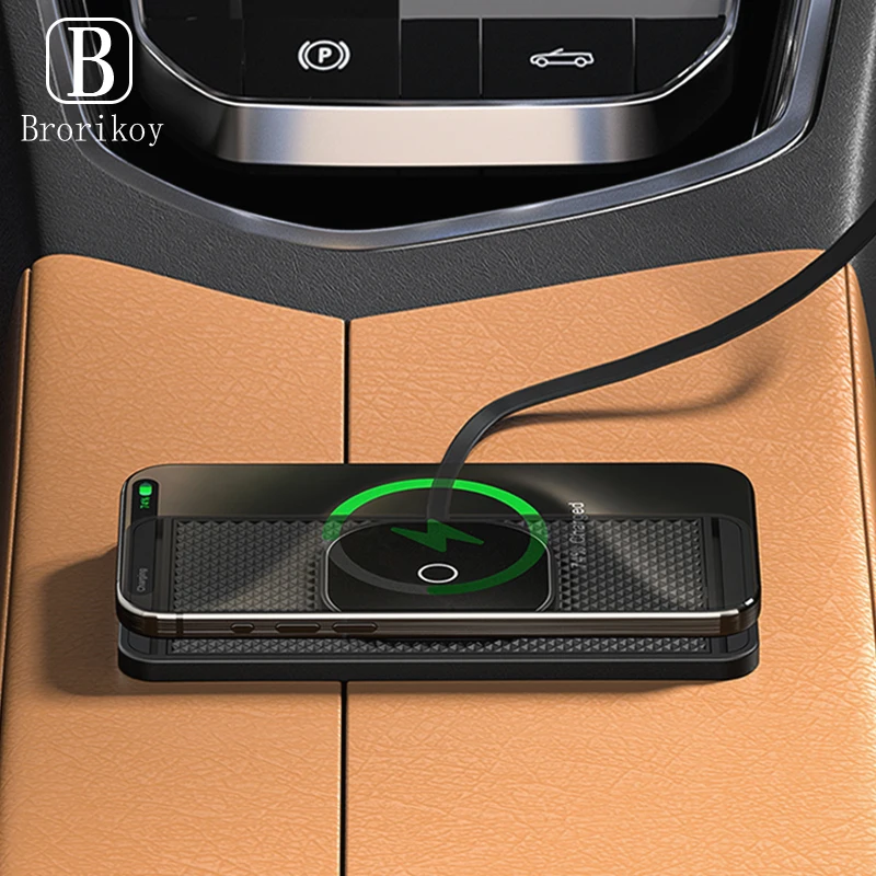 Car Wireless Charger for iPhone17 16 15 14 Samsung S26 S25 Xiaomi Car Phone Charger Silicone Non-Slip Pad Induction Charging Pad