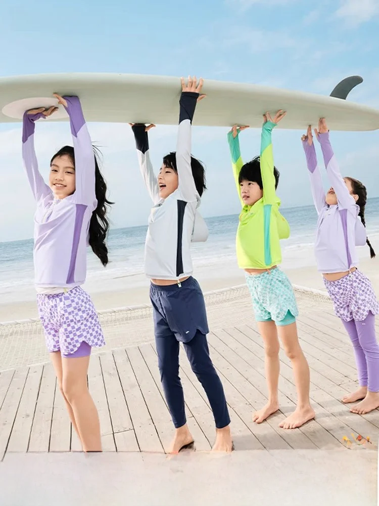 

Banana Le Children's Swimming Suit Long Sve Separate Boys And Girls Summer Beach Surfing Profional Swimming Wear