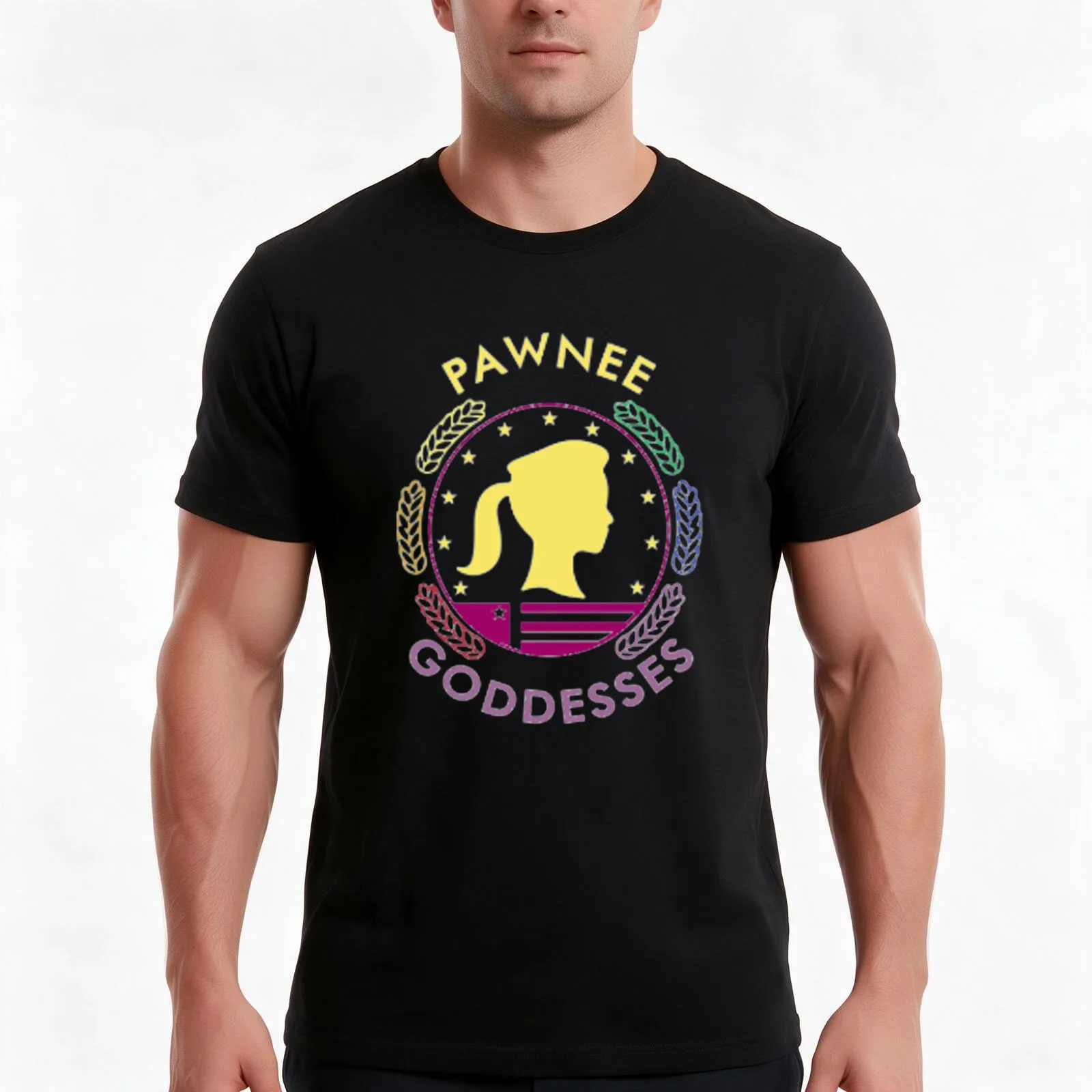 Pawnee Goddess Rainbow T-Shirt, Summer Casual Cotton Tee, Oversized Streetwear Tops, Vintage Graphic Print, Unisex Men Women