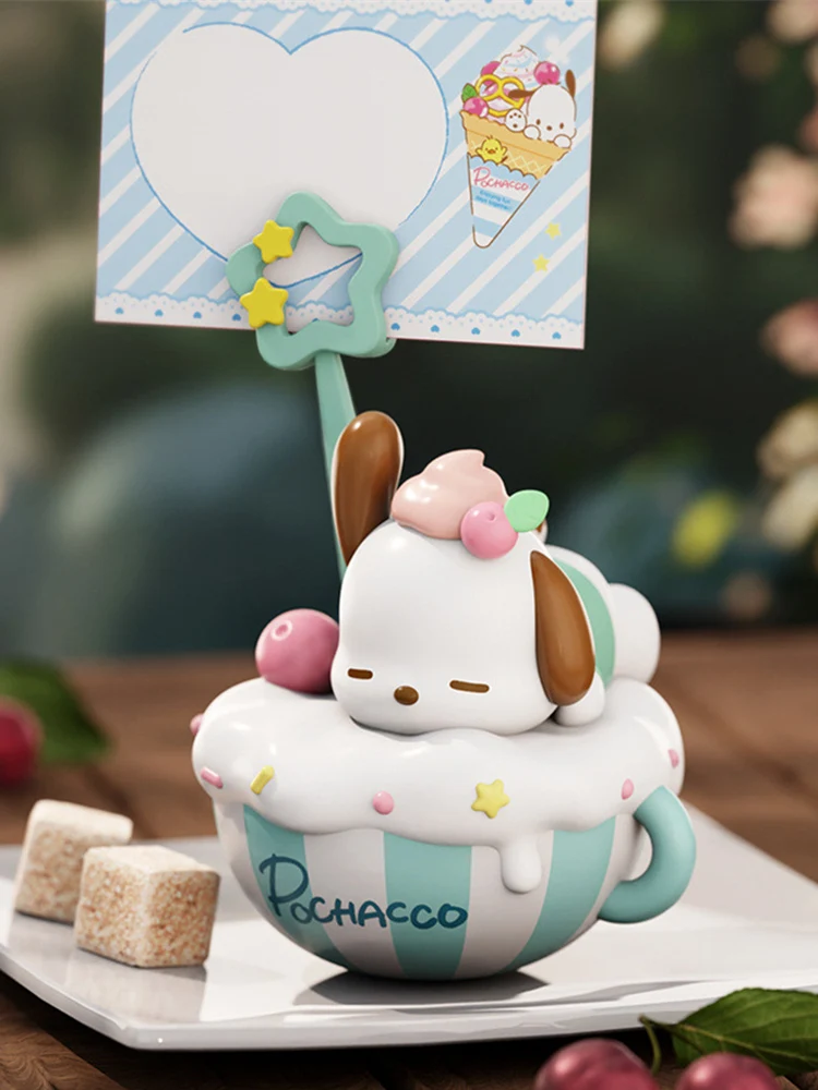 Sanrio'S-Serie de postres de dibujos animados, notas adhesivas, adornos de escritorio, Kuromi, canela, perro, pudín, perro, melodía, caja ciega de Hello Kitty