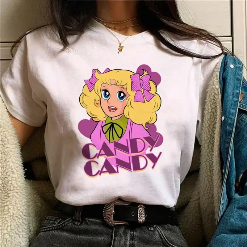 T-shirt Candy Candy Kawaii Casual girocollo a maniche corte da donna alla moda allentata a maniche corte abbigliamento da donna alla moda