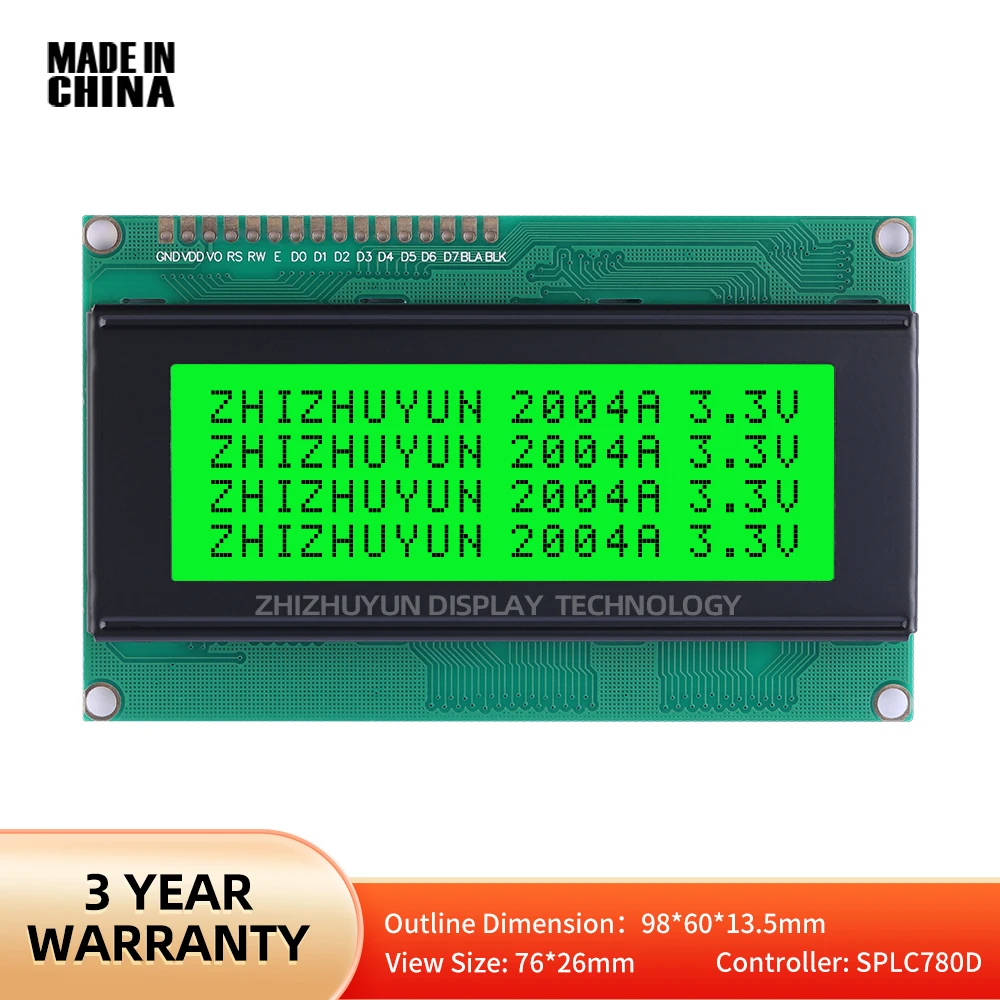 2004A Character Screen LCD Display Module Emerald Green Film With Black Characters Voltage 5V 3.3V Controller SPLC780D