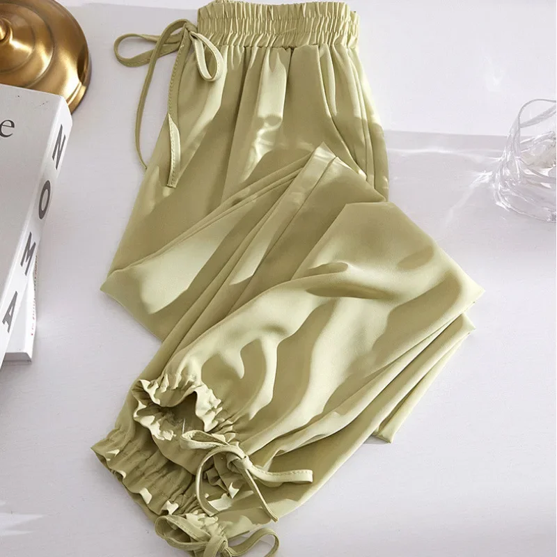 

2024 Women's Clothing Fashion Casual Lacing Loose Pockets Solid Color Comfortable Spring Summer Thin Pleated Drape Lantern Pants