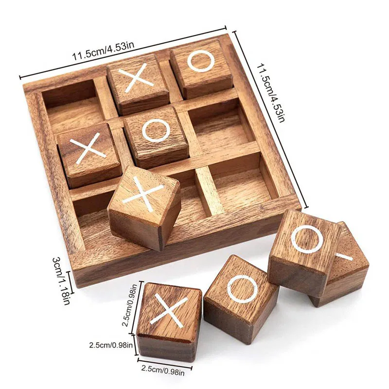 Tic Tac Toe Wood XO Chess Board Game 3D Puzzle Brain Teaser Fun Logic Challenges Adults Children Educational Toys