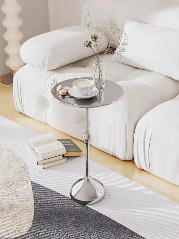 Luxury Water Drop Small Tea Table Household Living Room Sofa Side Stainless Steel Mirror Circular Coffee Tables Furniture