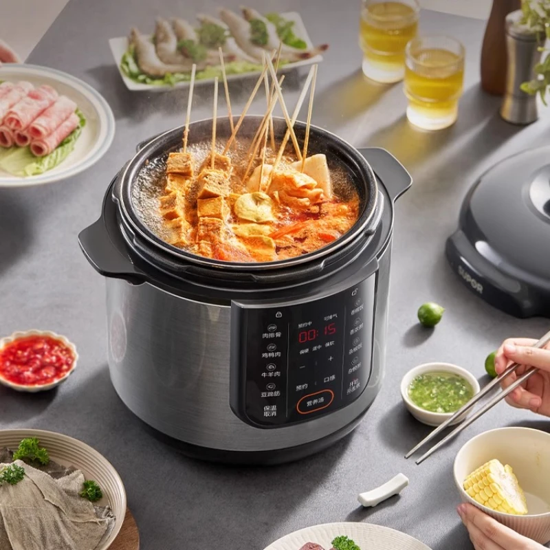 طنجرة الضغط الكهربائية Supor المنزلية 6L 220V 100W أوتوماتيكية متعددة الوظائف طباخ كهربائي عالي الضغط