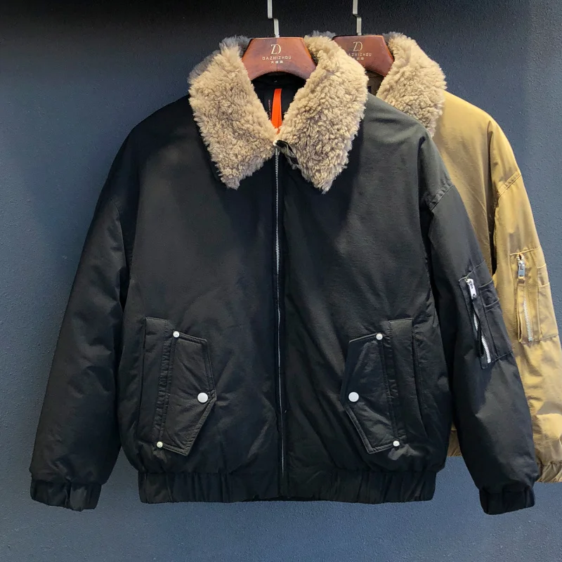 

Winter men's wool collar down jacket versatile fashion trend solid color simple casual warm clothes