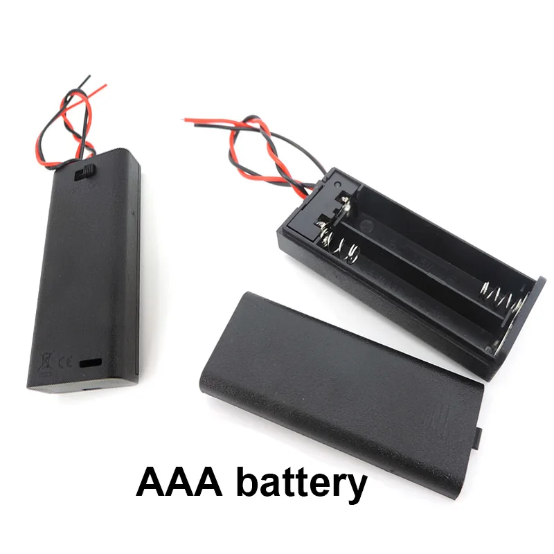 10pcs 2 Slot port AAA Battery Holder Case Box with Leads with ON/OFF Switch Cover Standard Battery Container J17