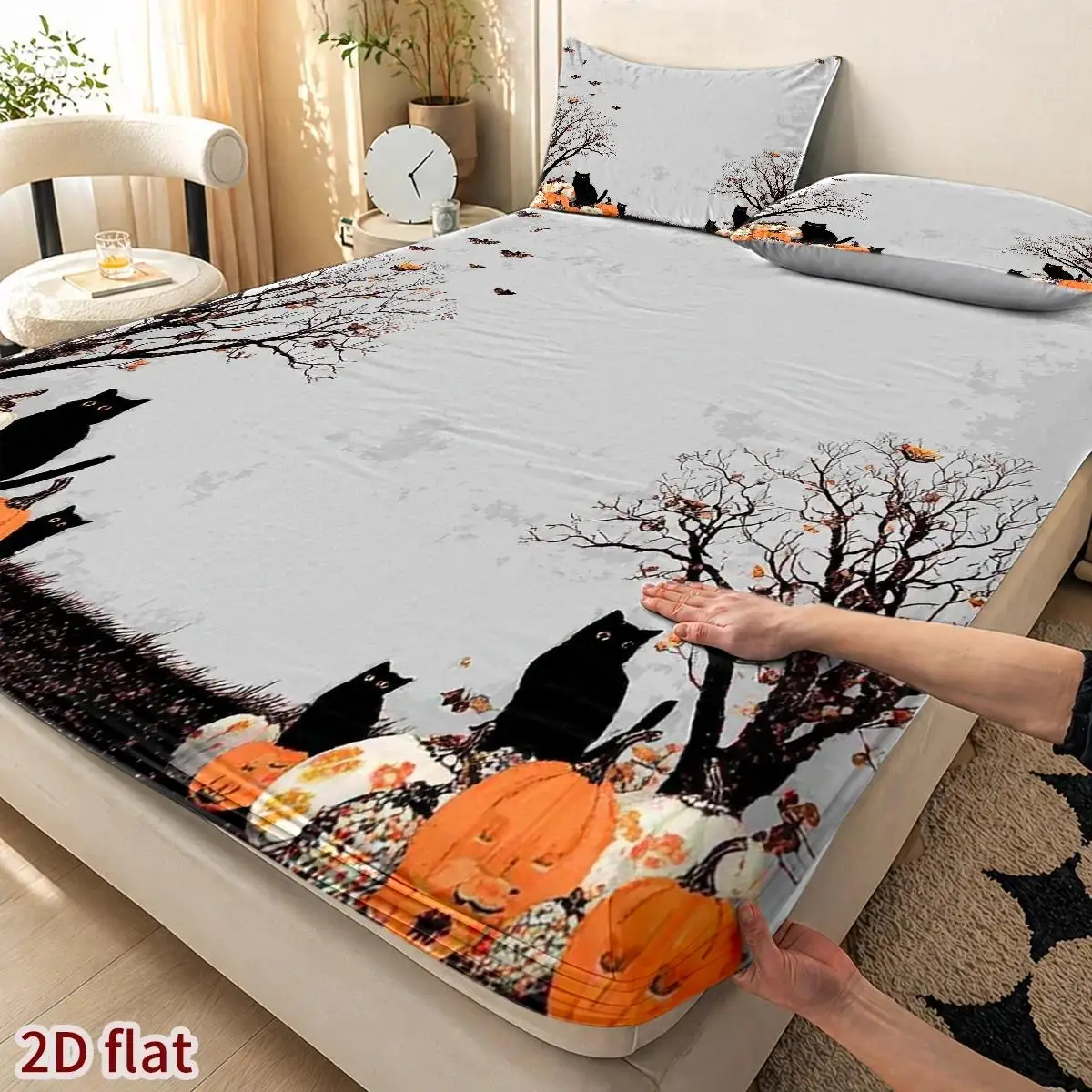 3-Piece Mattress Protector Set, 1 Fitted Sheet + 2 Pillowcases (Without Filling) 2D Flat Printing, Mattress Protector Fitted Sheet Cover, Mattress Protector Cover, Elastic Fitted Sheet Cover King/Twin/Queen Size Fits Various Sizes