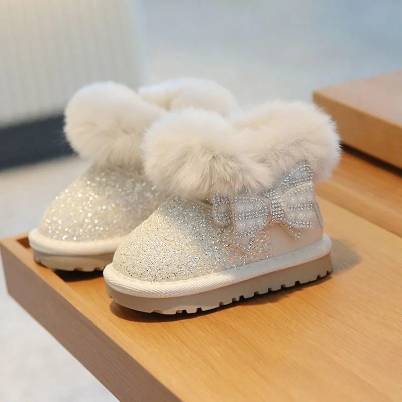Girls Snow Boots Warm Fleece Lined Winter Toddler Shoes Soft Sole First Walking Booties for Baby Girls​