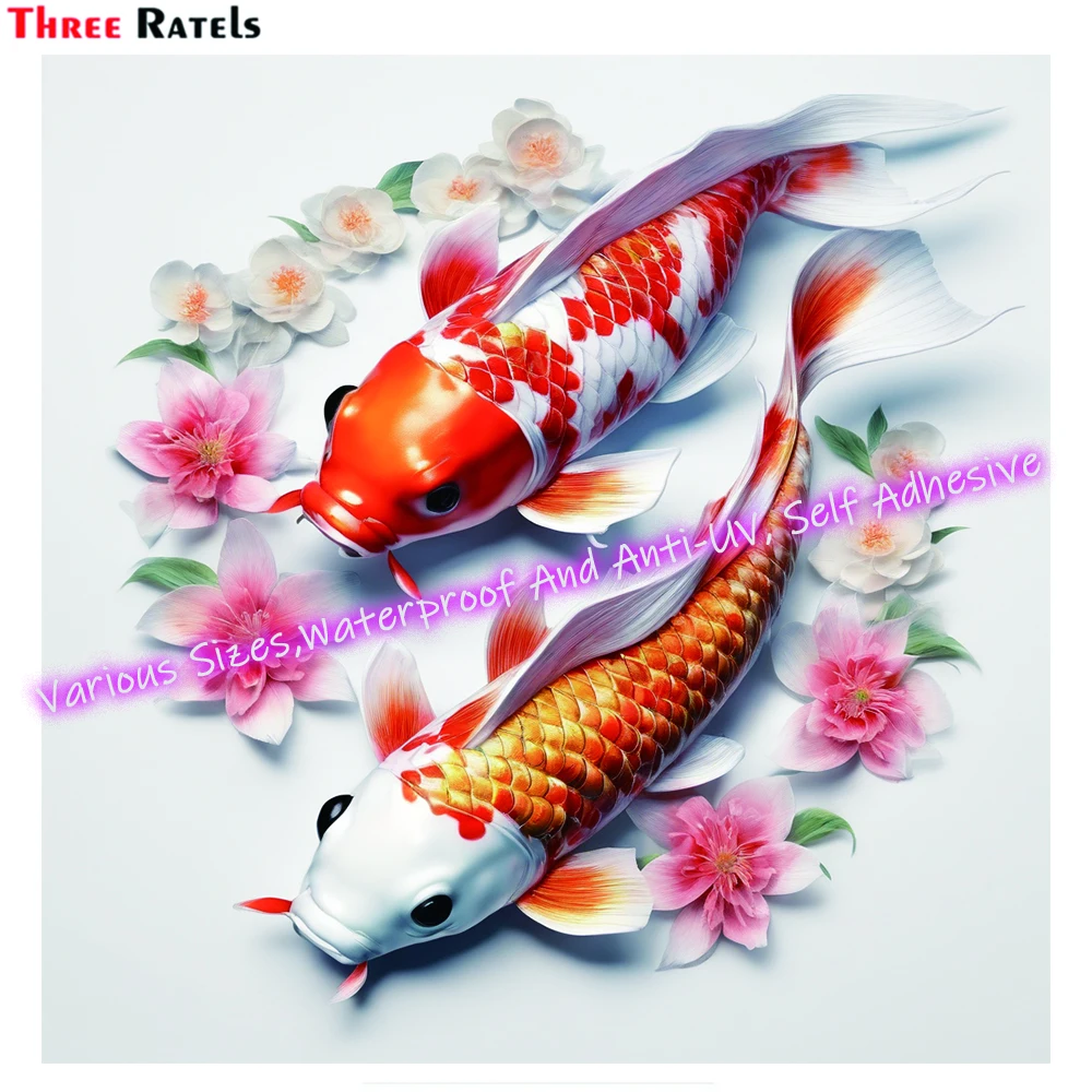 Three Ratels M319 3d Japanese Koi Personalized Decals Vinyl Material Waterproof Property Decals