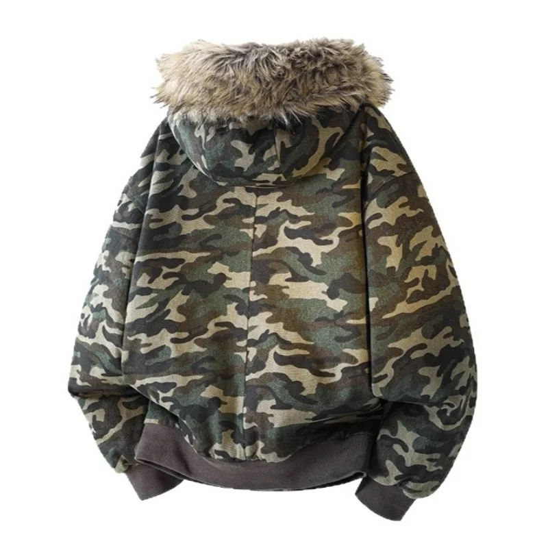 KIDWHXR Winter Parkas Coats Man Streetwear Camouflage Printed Men Hooded Jacket Thicken Warm Loose Casual Male Outerwear