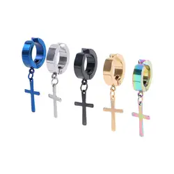 Korean Stainless Steel No Ear Hole Earrings Big Cross Clip Earring Male Female Cool Punk Hip Hop Earrings Fashion Jewelry