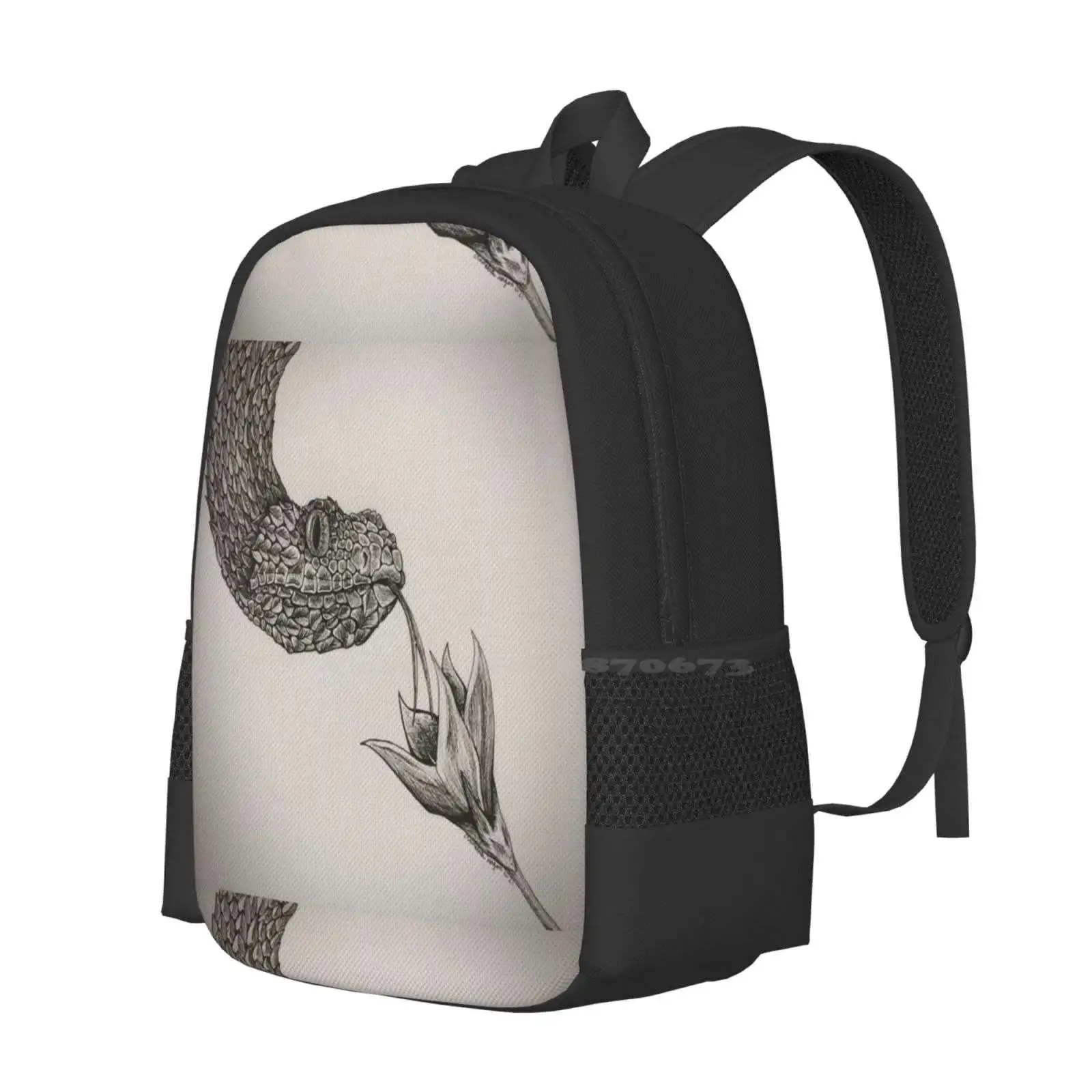 Snake With Flower New Arrivals Unisex Bags Student Bag Backpack Snake Drawing Snake With Flower Pen And Ink Snake Snake Flower