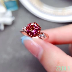 2022 Newest Red Moissanite Ring Real 925 Silver Fine Jewelry 2CT Lab Diamond Shiny Moissanite Women Engagement Ring Gift