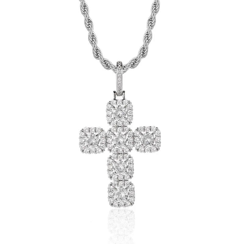 

Hip Hop Prong Setting AAA CZ Stone Bling Iced Out Cross Pendants Necklaces for Women Men Unisex Rapper Jewelry Silver Color