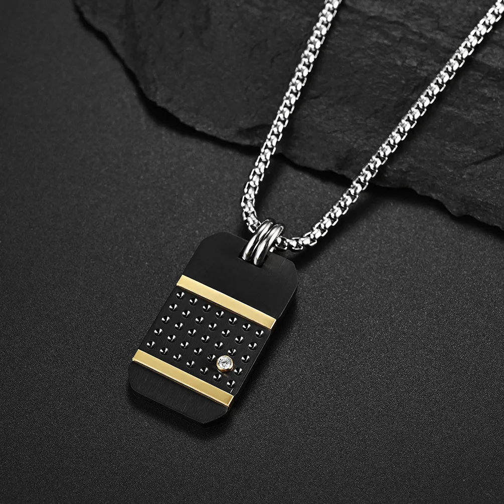 Punk Titanium Steel Dog Tag Pendant Charm Link Chain Necklace for Men Black Gold Color Hip Hop Steel Necklace