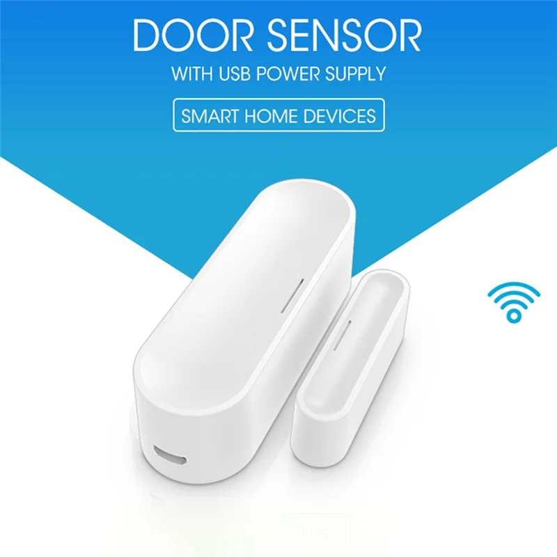 Sensor de ventana de puerta blanco, detectores de puerta inalámbricos para hogar inteligente con Wifi, alarma remota por aplicación de apertura/cierre USB