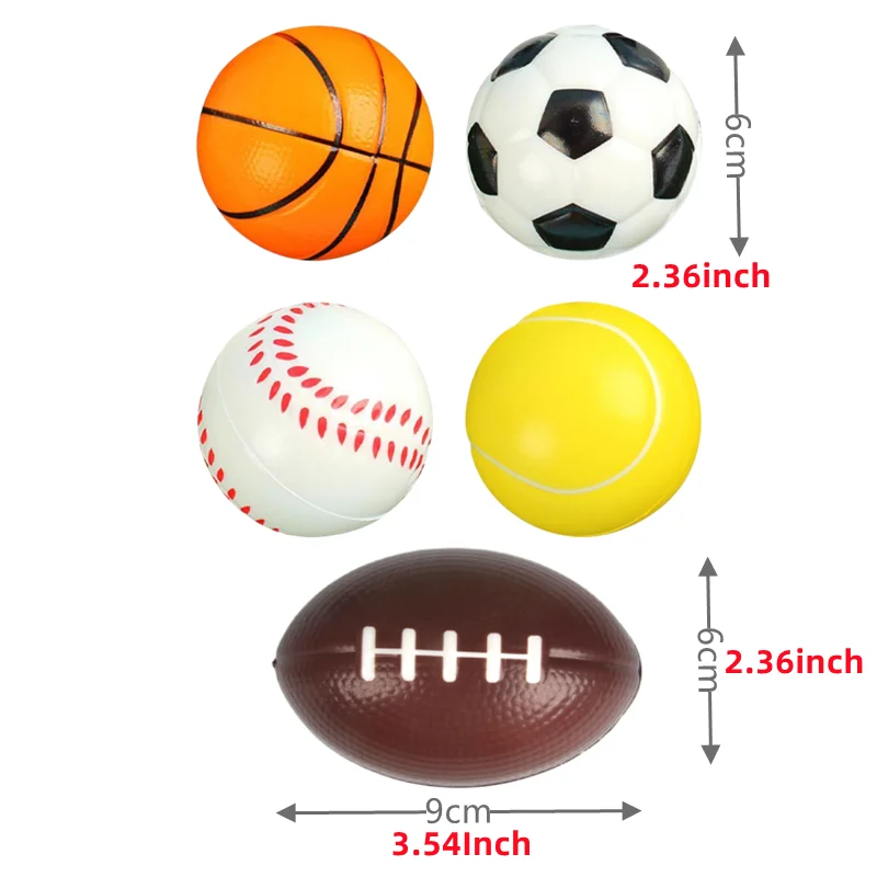 5Pcs Children Soft Football Basketball Baseball Tennis MotionToys Foam Sponge Decompression Vent Stress Balls Soccer Anti Stress