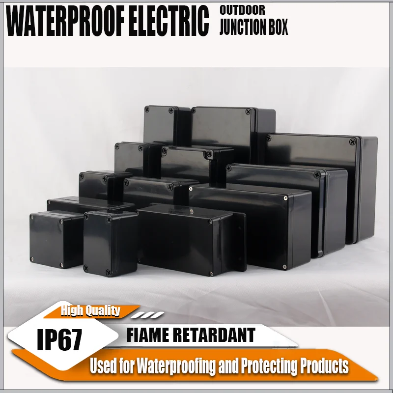 ABS Waterproof Box Electronic Safe Case Plastic Boxes Black Wire Junction Box Plastic Organizer IP67 Waterproof Enclosure