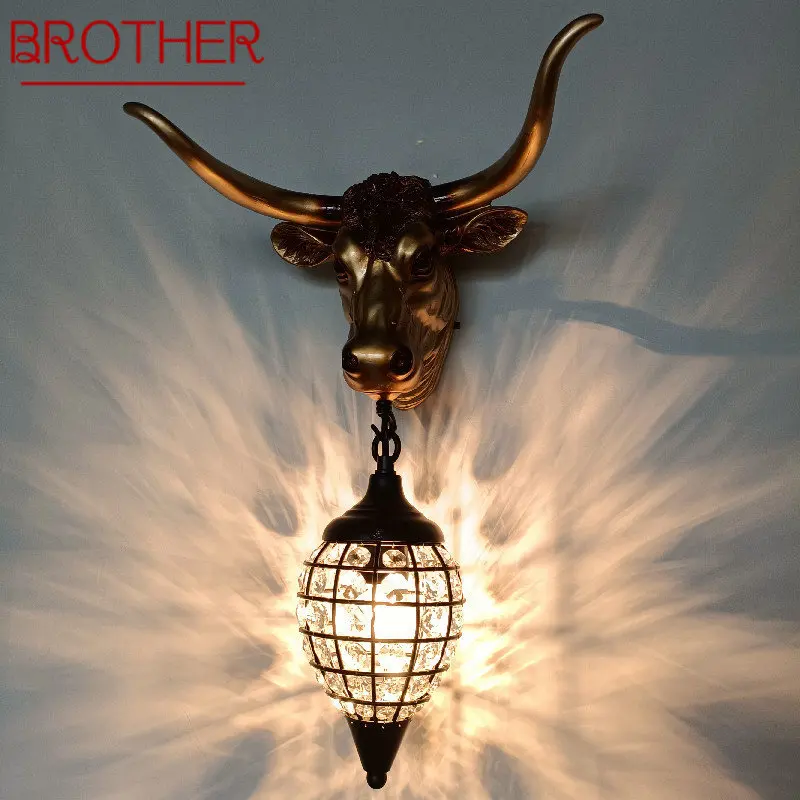 

BROTHER Modern Interior Crystal Wall Lamps Creative Cattle Design Led Bedside Sconce Lights For Home Living Room Porch Decor