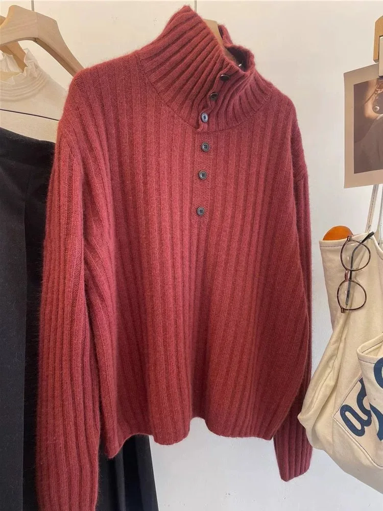 

2025 Turtleneck 100% Pure Cashmere Sweater Women European Style High-end Autumn-Winter Funnel Neck Soft Base Layer Knitwear
