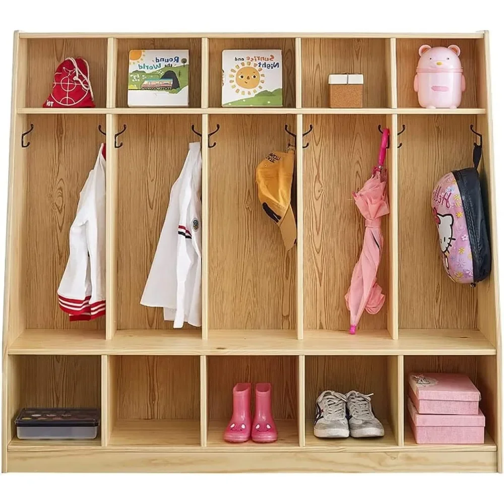 Daycare Cubby Coat Rack, Cubicle Coat Hanger, Mudroom Furniture wi,5-Section Classroom Coat Locker & Backpack Hanger