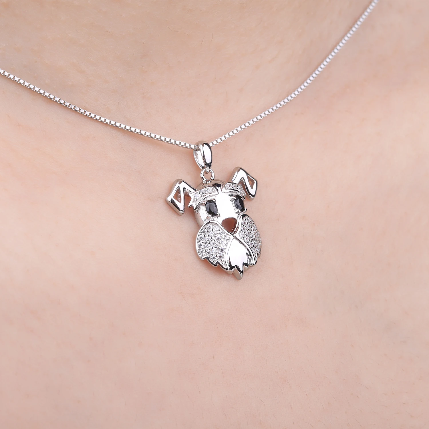 JewelryPalace Cute Schnauzer Dog 925 Sterling Silver Natural Black Spinel Pendant Necklace for Women Gemstone Pendant No Chain