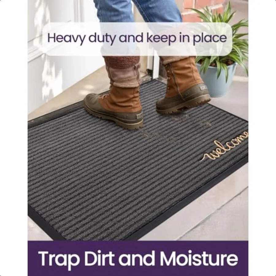 Front Door Mat Outside Entrance 2x3 ft Rubber Entry Doormat Heavy Duty Non Slip Welcome Mats for Inside House Floor Entryway Ex