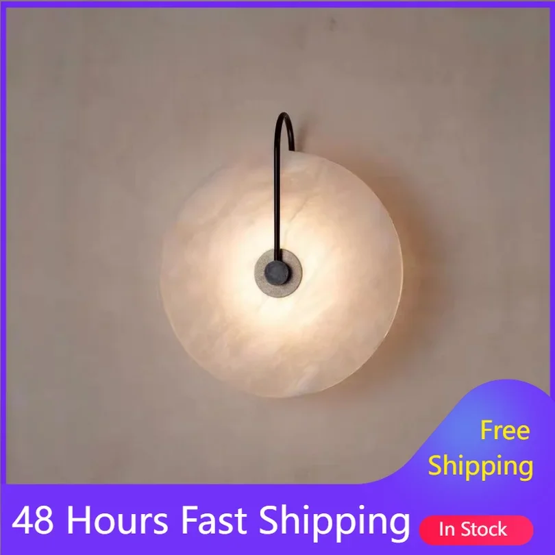 Modern Marble Wall Lamps Bedroom Bedside Living Room Led Sconce Light Stone Background Decoration Bathroom Round Home Fixtures