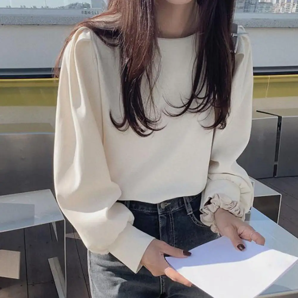 Spring Summer Women\'s Blouses Shirt Women Tops Solid Color O Neck Long Sleeve Loose Lady Shirt Tops Elegant Streetwear