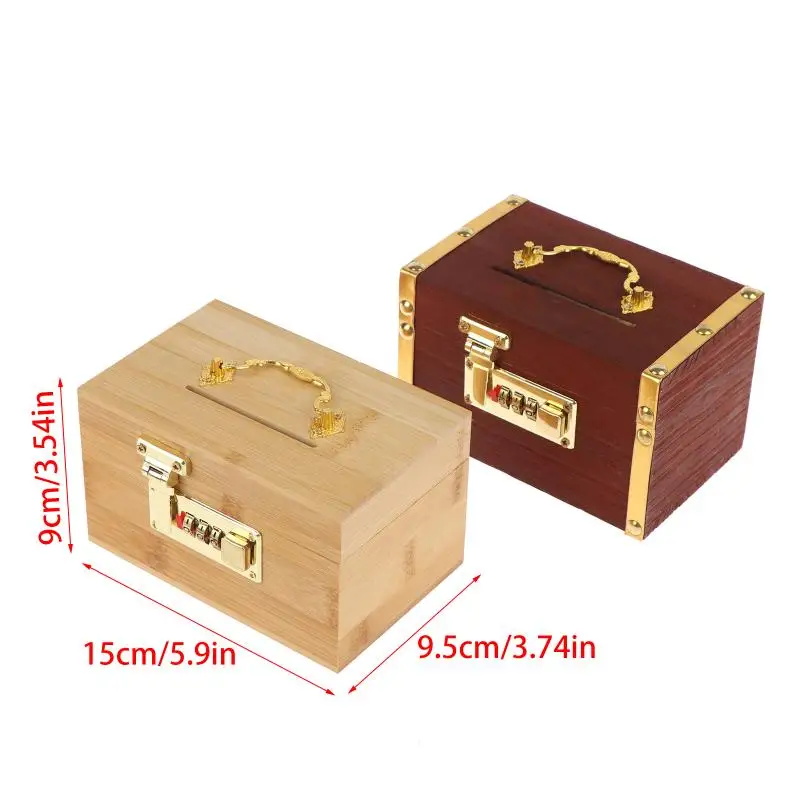 【HM】Wooden Combination Lock Piggy Bank Adult Treasure Box Savings Box Decor Secure Lock Home Storage Gadget Safe And Anti-Theft
