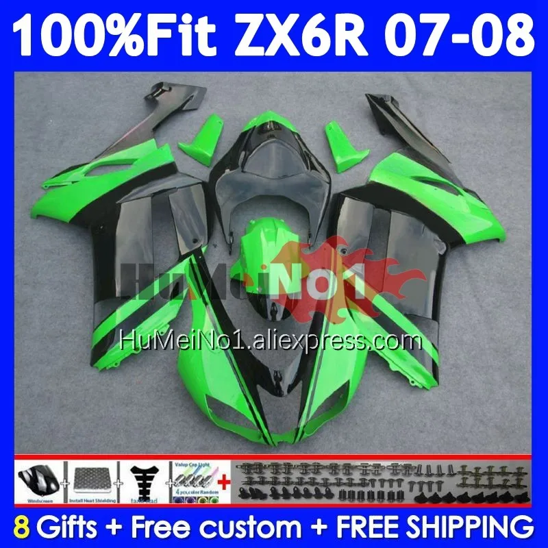 Injection Body For KAWASAKI NINJA ZX 6R 6 R 600 636 207No.75 ZX-6R ZX-636 Stock green ZX6R 07 08 ZX636 ZX600 2007 2008 Fairing