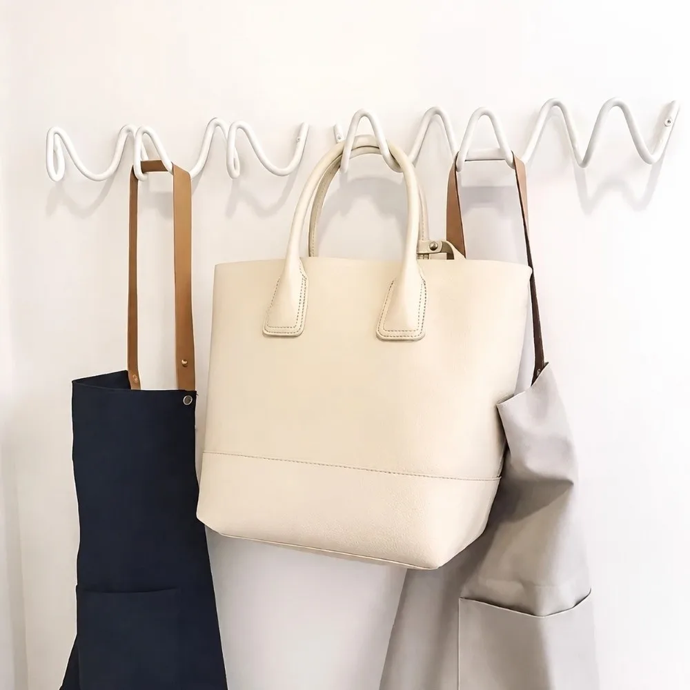 3/4/5 Hooks Metal Wall Hook Wavy Shape Minimalist Sundries Storage Holder Waterproof Moisture-proof Door Back Clothes Hook