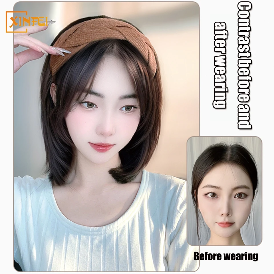 Synthetic Wigs Women\'s Short Style Hairband Hair Extension Fashion Bangs Fluffy One-piece Natural Increase Hair Wig Piece