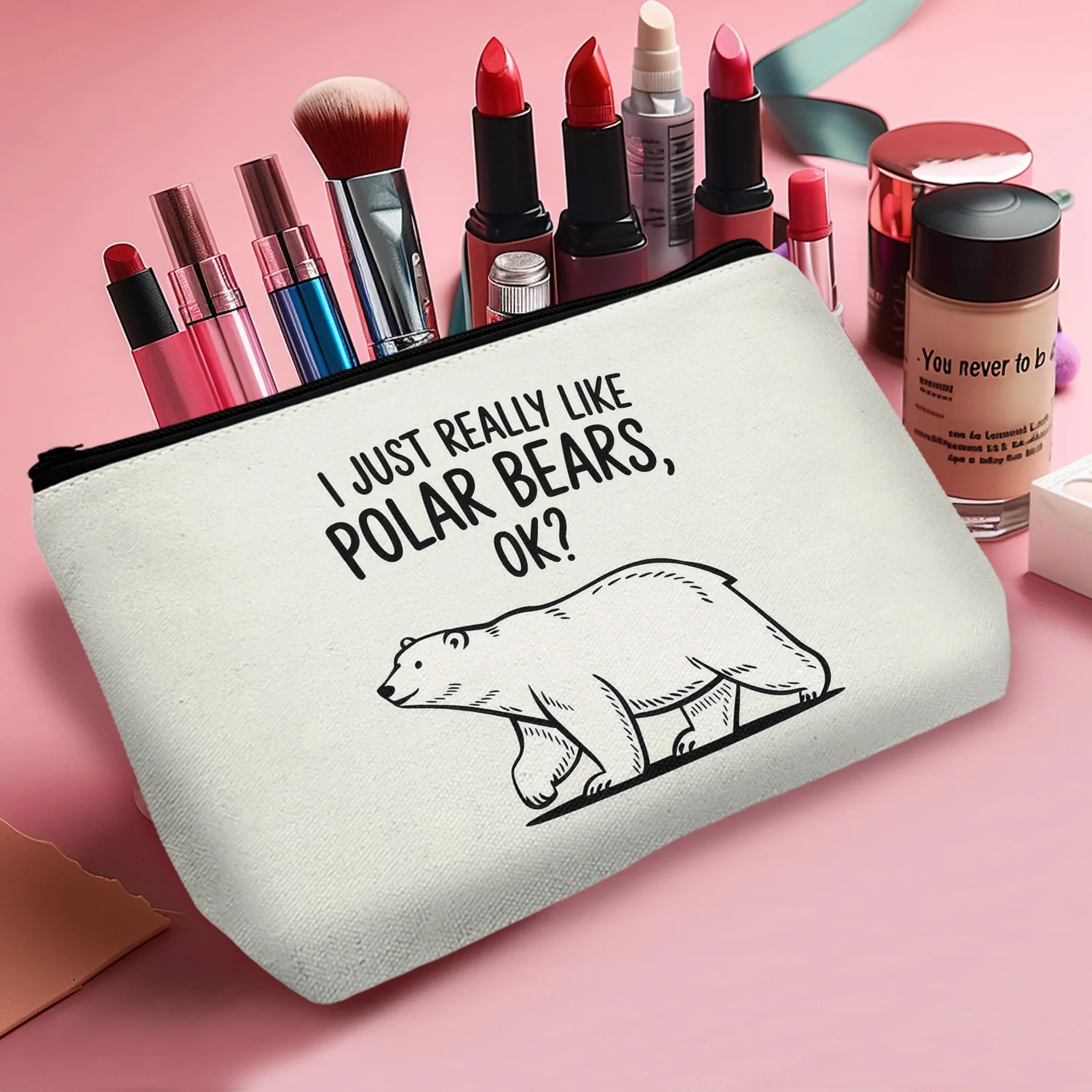 1Pc Polar Bear Vibrant Cosmetic Bag Durable And Stylish Zipper Portable Women'S Cosmetic Bag Suitable For Daily And Travel A