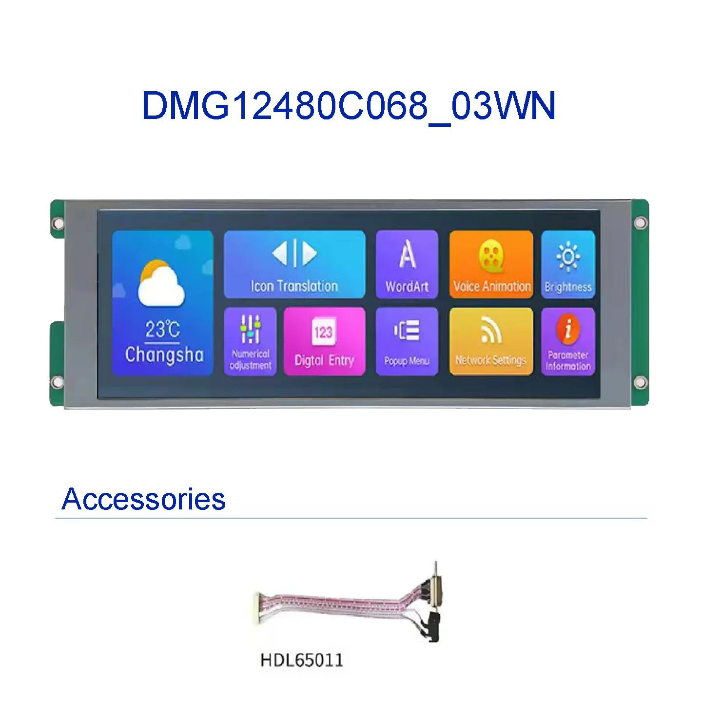 DMG12480C068_03WN WTR WTC 6.86 "IPS TFT 1280*480 LCD Painel de toque HMI Display serial inteligente reprodução de música WIFI