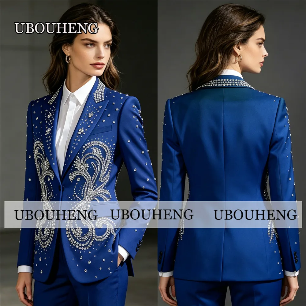 

Роскошный женский костюм с стразами, комплект из 2 предметов: деловой смокинг, индивидуальный пошив, однобортный пиджак и брюки, наряд для мамы