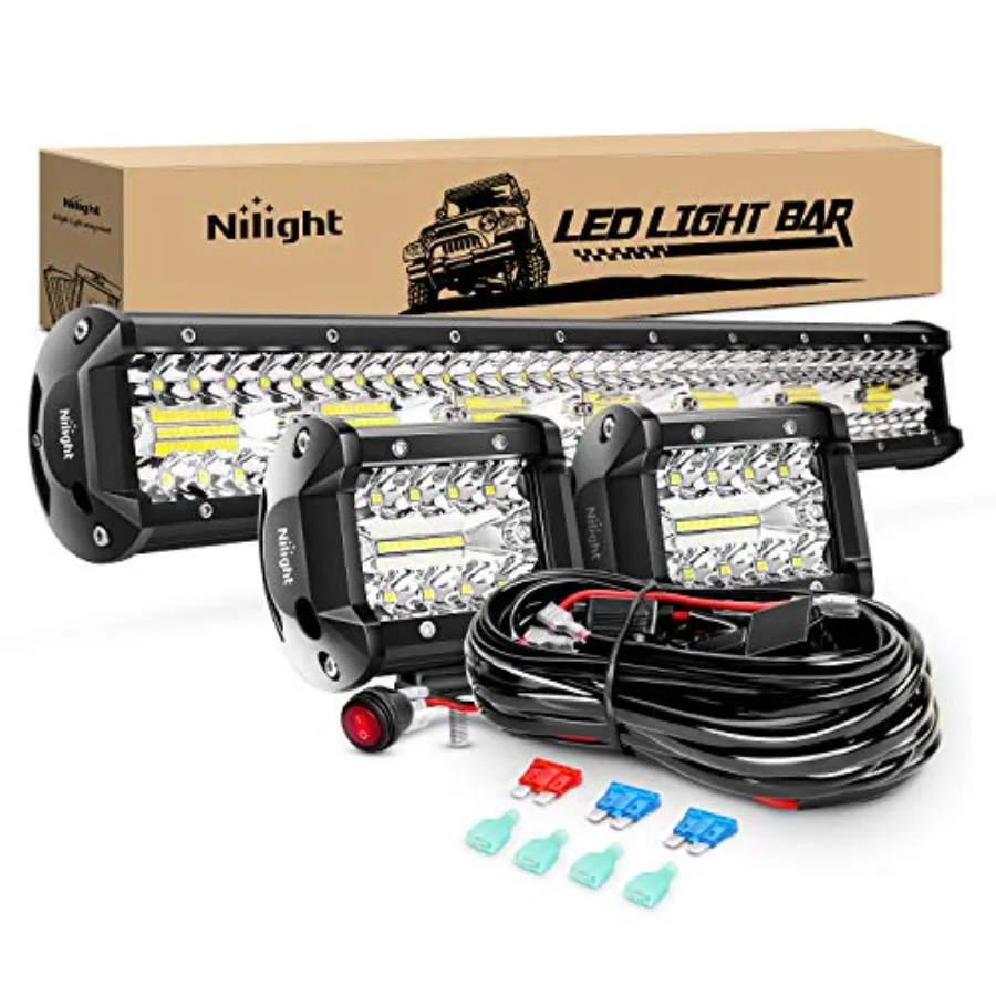 

20Inch 420W Triple Row Spot Flood Combo Led Light Bar Work Driving Lamp 2Pcs 4Inch 60W Cube LED Pods Lights for Trucks with Off