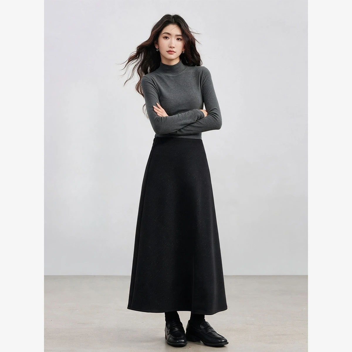 VIMLY Black Skirt Women 2026 Fall Minimalist Versatile Straight Long Skirt Elegant High-waist Fashion Office Lady Clothing 31836