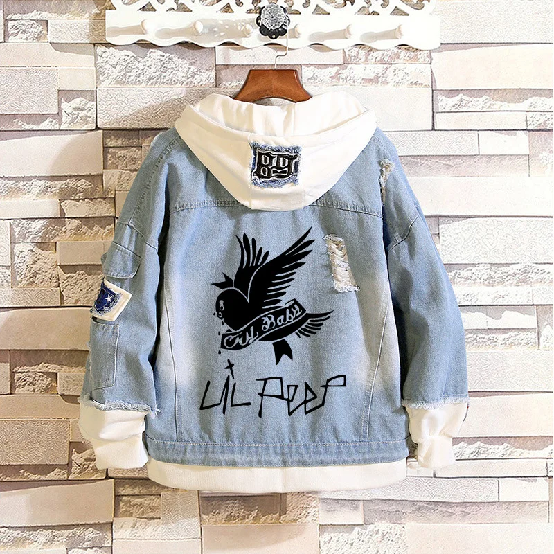 

Novelty Kpop Lil Peep Denim Jacket Coat Hoodies Boys/Girls Pullovers Harajuku Casual Long Sleeve Spring Autumn Smiley LOVE TOPS