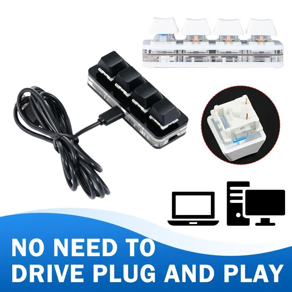 Custom USB Keyboard 4 Keys Macro Programmable Copy Paste Cut Mini Keypad HID Driver Free OSU Gaming Mechanical Keyboard