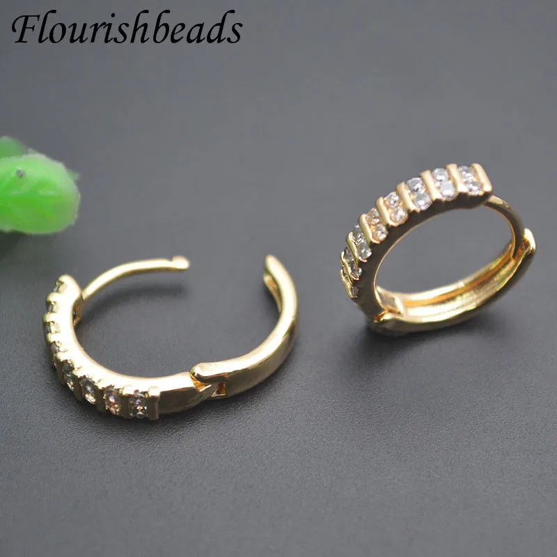 18K Gold Color Brass Paved CZ Beads Round Shape Earring Hooks Women Girl Party Jewelry Making Findings Supplies 30pcs/lot