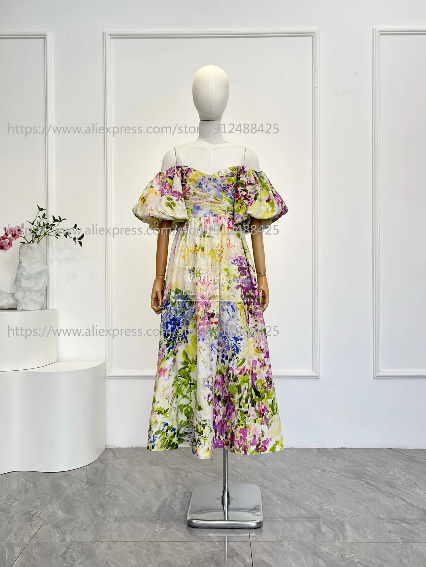 

Новое женское зеленое платье миди с цветочным принтом, плиссированное, с открытыми плечами и коротким рукавом, для праздников, коллекция 2026 года