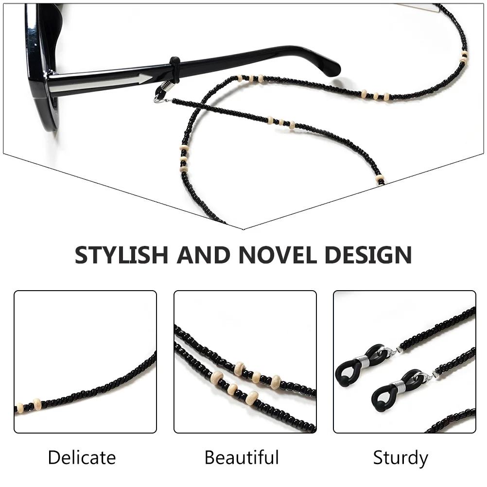 

2Pcs Glasses Chains Black Wooden Bead Decorative Anti-Lost Eyeglasses Accessories Mask Rope Retro Eyeglasses Chain
