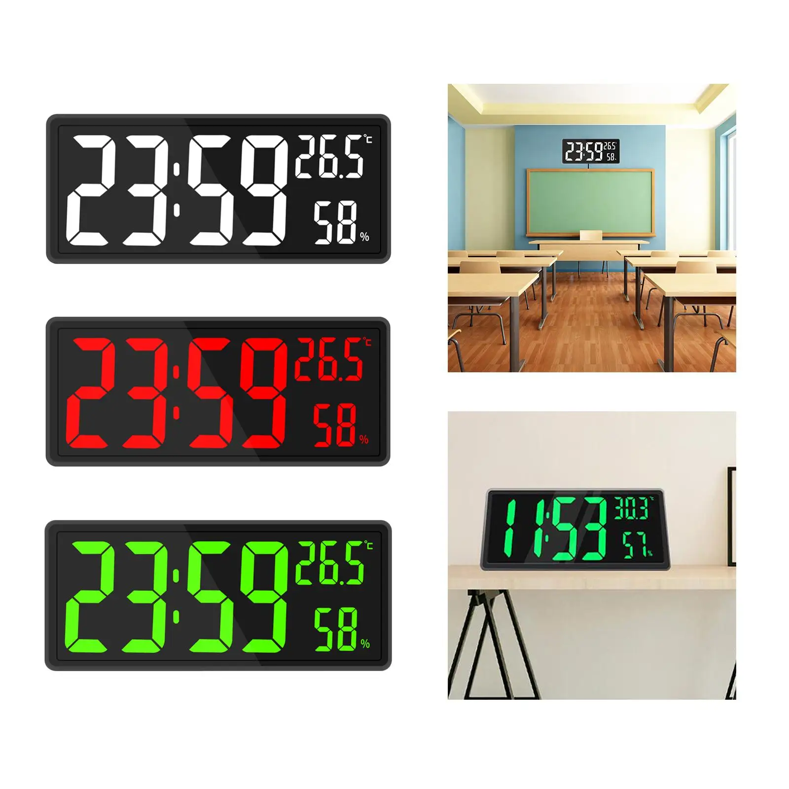 Oversized Wall Clock  Large LED Display Electronic Temperature