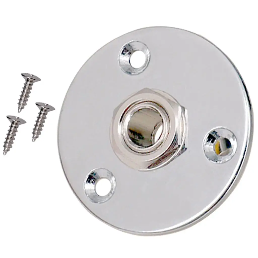 Round Jack Plate Bass Guitar Jack Chrome Metal 6.35 Mm Mono Socket for Electric Bass Upgrade Kit