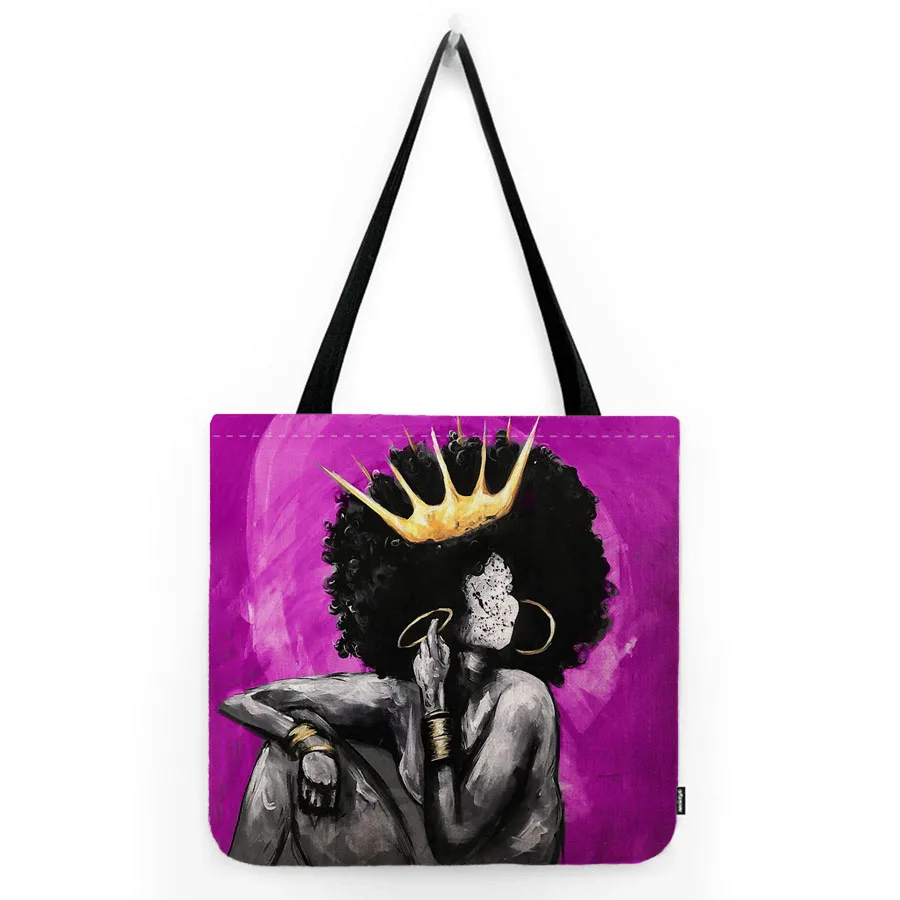 Modern Abstract Blurred Mosaic Face Black African Girl Oil Painting Fashion Trendy Cotton Linen Shoulder Bag Shopper Tote Bag