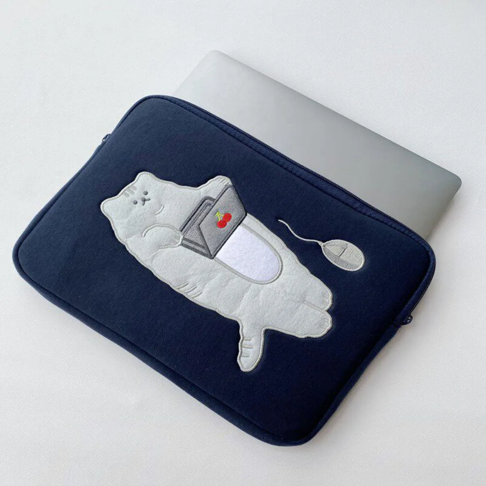 新発売！キュートな猫刺繍入りノートパソコンバッグ、耐衝撃性、大容量、ポータブル、おしゃれなハンドバッグ、女性用ビジネスコンピューターバッグ