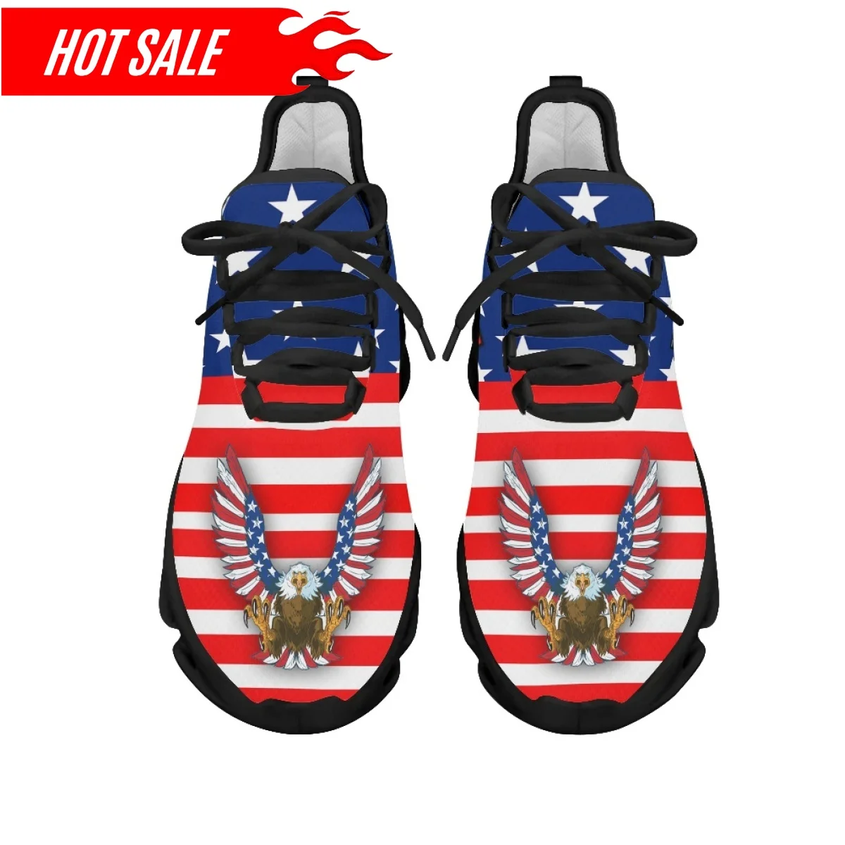 Summer Lace-up Air Cushion Sneakers American Eagle USA Flag Print Mesh Running Shoes for Womens Mens Round Toe Flats